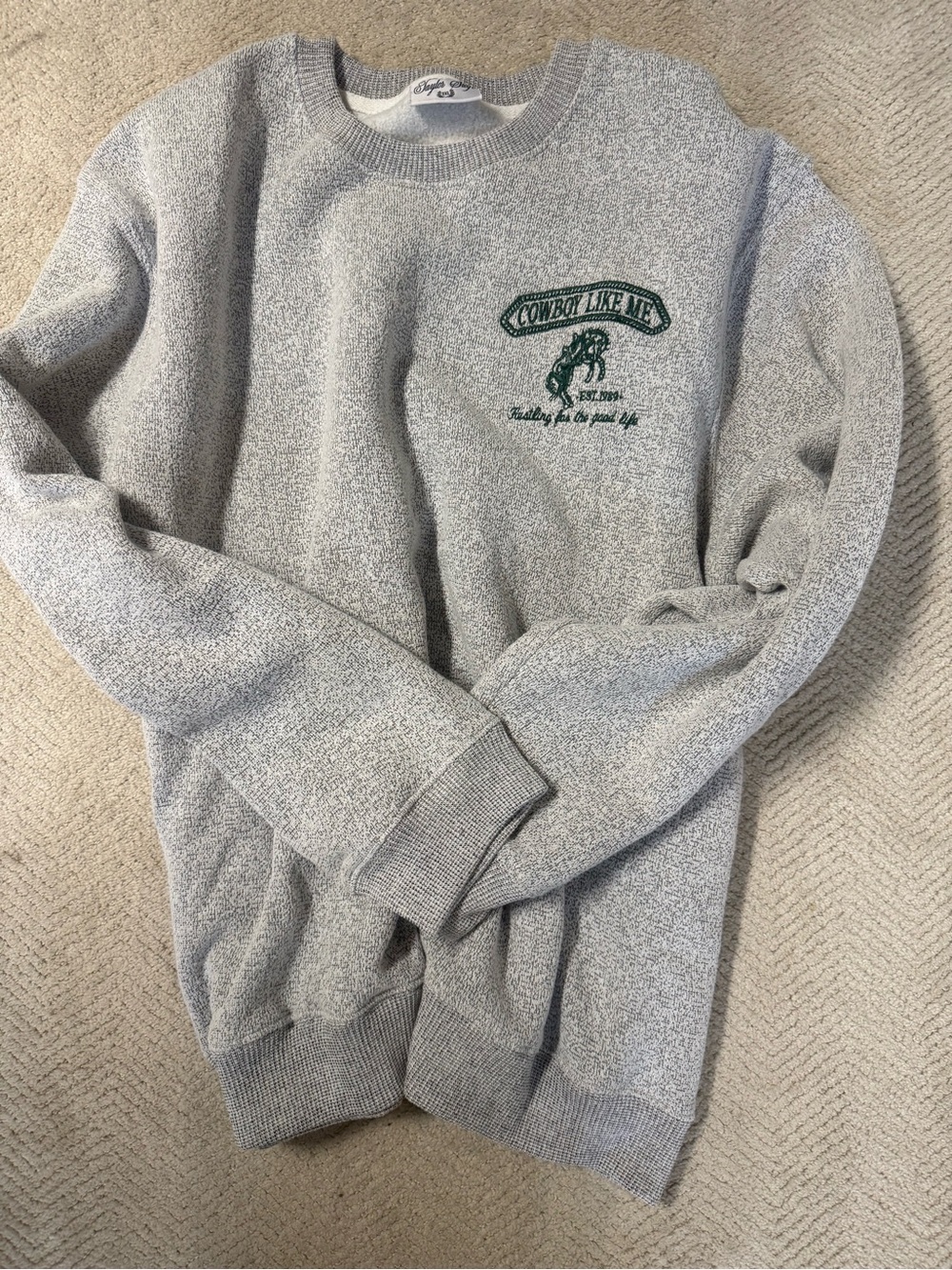 Taylor Swift Gray Crewneck Sweater with Green Embroidered Logo